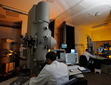Transmission electron microscopes in the LMB EM room.