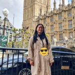 Aiwei Zeng at the Houses of Parliament, with quote “The internship is a really unique opportunity to spend a few months in Parliament on a new and interesting subject, and could open a lot of doors for future careers