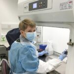 Anna Albecka-Moreau in the LMB’s newly opened Containment Level 3 laboratory
