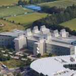 Aerial view of the LMB building from the south east