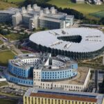 Aerial view of the LMB, AstraZeneca and Royal Papworth from the south east
