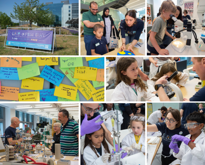 Collage showing Open Day hands on activities and tours.